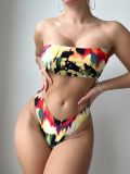 Women Printed Strapless + Blouse Sexy Bikini Three-Piece