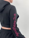 Women Round Neck Letter Embroidered Casual Long Sleeve Sports Top and Pad Two-piece Set
