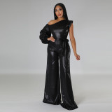 Women Autumn and Winter Wide Leg Sexy Solid Jumpsuit