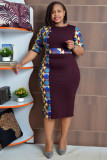 Africa Plus Size Women Round Neck Three Quarter Sleeve Printed Dress