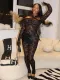 Women Autumn Solid Hollow Patchwork Long Sleeve Gloves Lace Jumpsuit