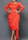 Women Solid Long Sleeve Slash Shoulder Pleated Dress