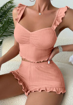 Women Sexy Ribbed Suspender Top and Shorts Set