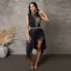 Women Sexy See Through Sleeveless Irregular Beaded Jumpsuit