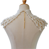 Women Hollow Pearl Shawl Fan Shape Clothes Body Chain Necklace