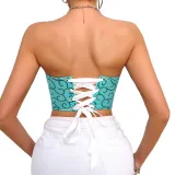 Women Sexy Print Strapless Fishbone Autumn Women Clothing Basics Top