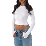 Women Solid Basic Round Neck Long Sleeve Top