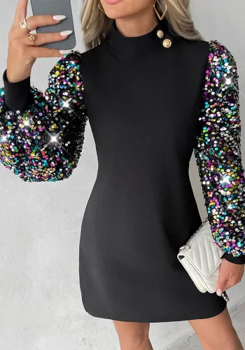Women Round Neck Lace Long Sleeve Bodycon Dress