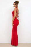 Women Rosette Christmas Premium Red Backless Dress
