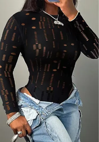 Women Ripped Jacquard Sexy Bodysuit