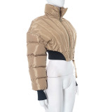 Women Winter Striped Turtleneck Long Sleeve Warm Padded Jacket