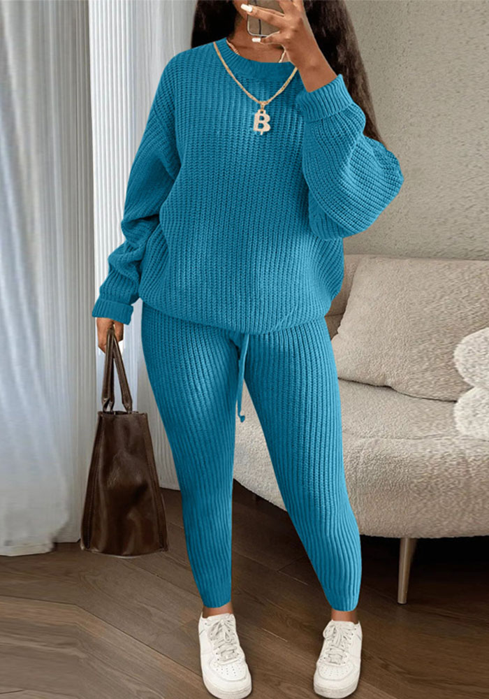 Casual Loose Solid Color Shirt Straps Trousers Knitted Two-piece Suit