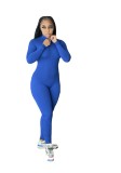 Women's Solid Color Zipper Long Sleeve Tight Fitted Jumpsuit Sexy Nightclub Outfit