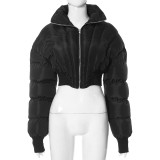 Women Winter Striped Turtleneck Long Sleeve Warm Padded Jacket