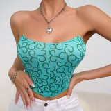 Women Sexy Print Strapless Fishbone Autumn Women Clothing Basics Top