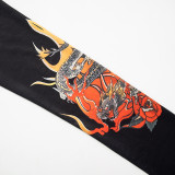 Women Fall Chinese Dragon Print Round Neck Long Sleeve Ruffle Edge T-Shirt