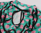 Lace Slim Waist Short Sleeve Rose Print High Waist Chic Retro Swing Dress For Women