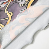 Women Fall Chinese Dragon Print Round Neck Long Sleeve Ruffle Edge T-Shirt