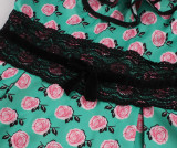 Lace Slim Waist Short Sleeve Rose Print High Waist Chic Retro Swing Dress For Women