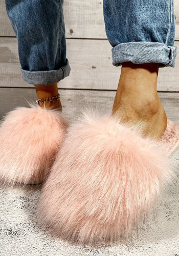 Autumn Winter Plus Size Women's Furry Slippers Home Outdoor Wear
