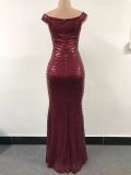Elegant Off Shoulder Sequins Slit Evening Dress