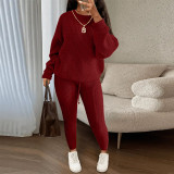 Fashion Casual Knitting Two Piece Pants Set Solid Long Sleeve Loose Sweater Trouser Suits Women's Clothing