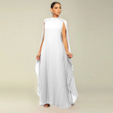 Fashion Women's Solid Color Chiffon Long Pleated Dress