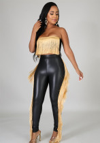 Sexy Tassel Strapless Top Slim-Fit Trousers Two-Piece Nightclub Suit