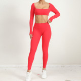 Winter Tight Fitting Square Neck Yoga Suit Outdoor Running Quick-Drying Sports Long Sleeve Fitness Two-Piece Pants Set