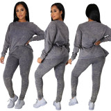 Women's Casual Fashion Casual Round Neck Long Sleeve Two-Piece Pants Set