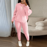 Fashion Casual Knitting Two Piece Pants Set Solid Long Sleeve Loose Sweater Trouser Suits Women's Clothing