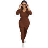 Women Casual V-neck Ribbed Top and Pant two-piece set
