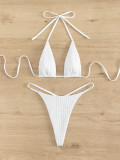 Women Bikini Solid Backless Strappy Two Pieces Swimwear