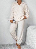 Plus Size Women Winter Solid Top and Pant Casual Two-piece Set