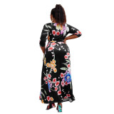 Women V-neck Half-Sleeve Slit Dress Bohemian Beach Maxi Dress