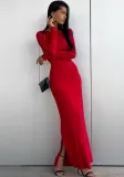 Women Solid Long Sleeve Bodycon Slit Dress