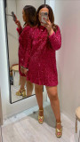 Autumn And Winter Women 's Round Neck Long Sleeve Loose Plus Size Sexy Sequin Short Dress