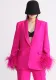 Women Neck Diamond Cuffs Patchwork Ostrich Feather Long Sleeve Blazer