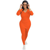 Women Casual V-neck Ribbed Top and Pant two-piece set
