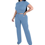 Women Casual Top and Pocket Pant Two-piece Set