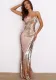 Women Sexy Strappy Backless Slit Sequin Party Dress