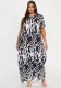 Plus Size Women Abstract Print Black and White Casual Loose Dress