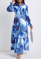 Women Elegant Turndown Collar Maxi Dress
