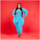 Plus Size Women Beaded Casual Solid Top and Pant Set