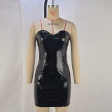 Women PU-leather sexy Strapless off-shoulder Bodycon Dress