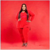 Plus Size Women Beaded Casual Solid Top and Pant Set