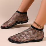 Women round toe sandals hollow diamond short boots flats