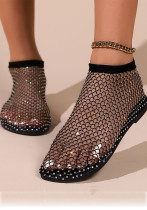 Women round toe sandals hollow diamond short boots flats