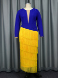 Winter Contrast Color Tassel Chic Style Elegant Party Dress