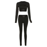 Autumn Women's Sports Casual Crop Top High Waist Tight Fitting Slim Fit Pants Two Piece Set